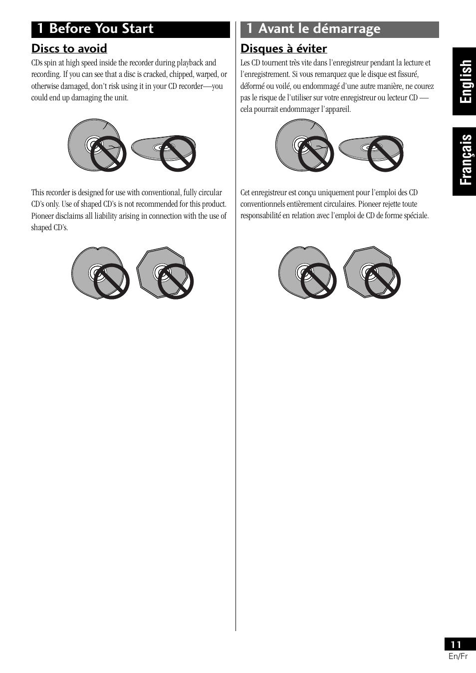 1 before you start 1 avant le démarrage, English français | Pioneer PDR-L77 User Manual | Page 11 / 122