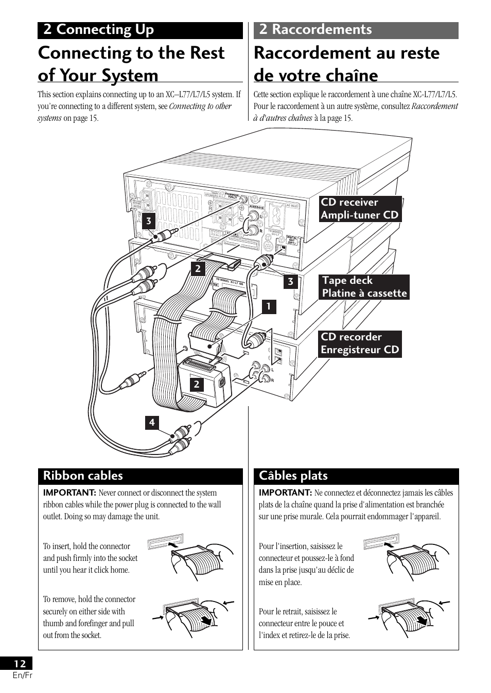 Connecting to the rest of your system, Raccordement au reste de votre chaîne, 2 connecting up 2 raccordements | Pioneer PDR-L77 User Manual | Page 12 / 122