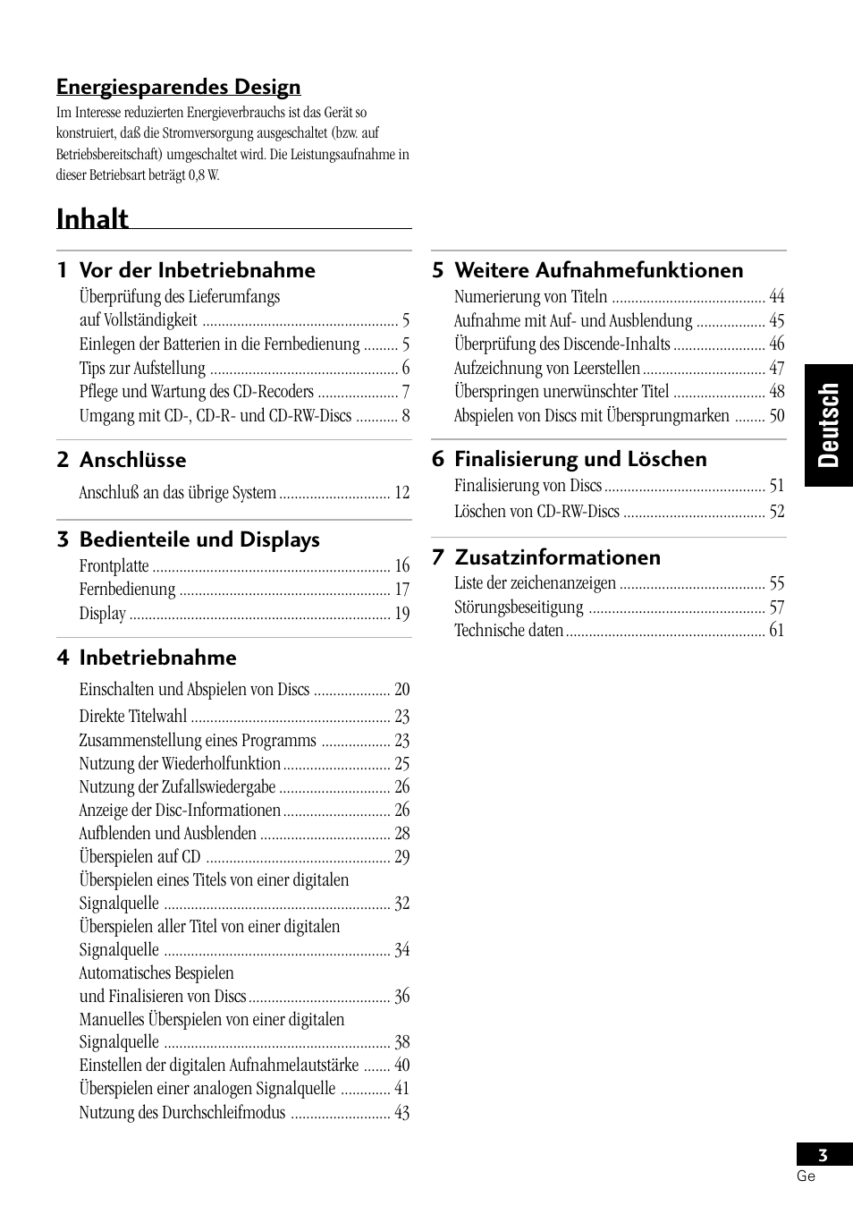 Inhalt, Deutsch | Pioneer PDR-L77 User Manual | Page 63 / 122