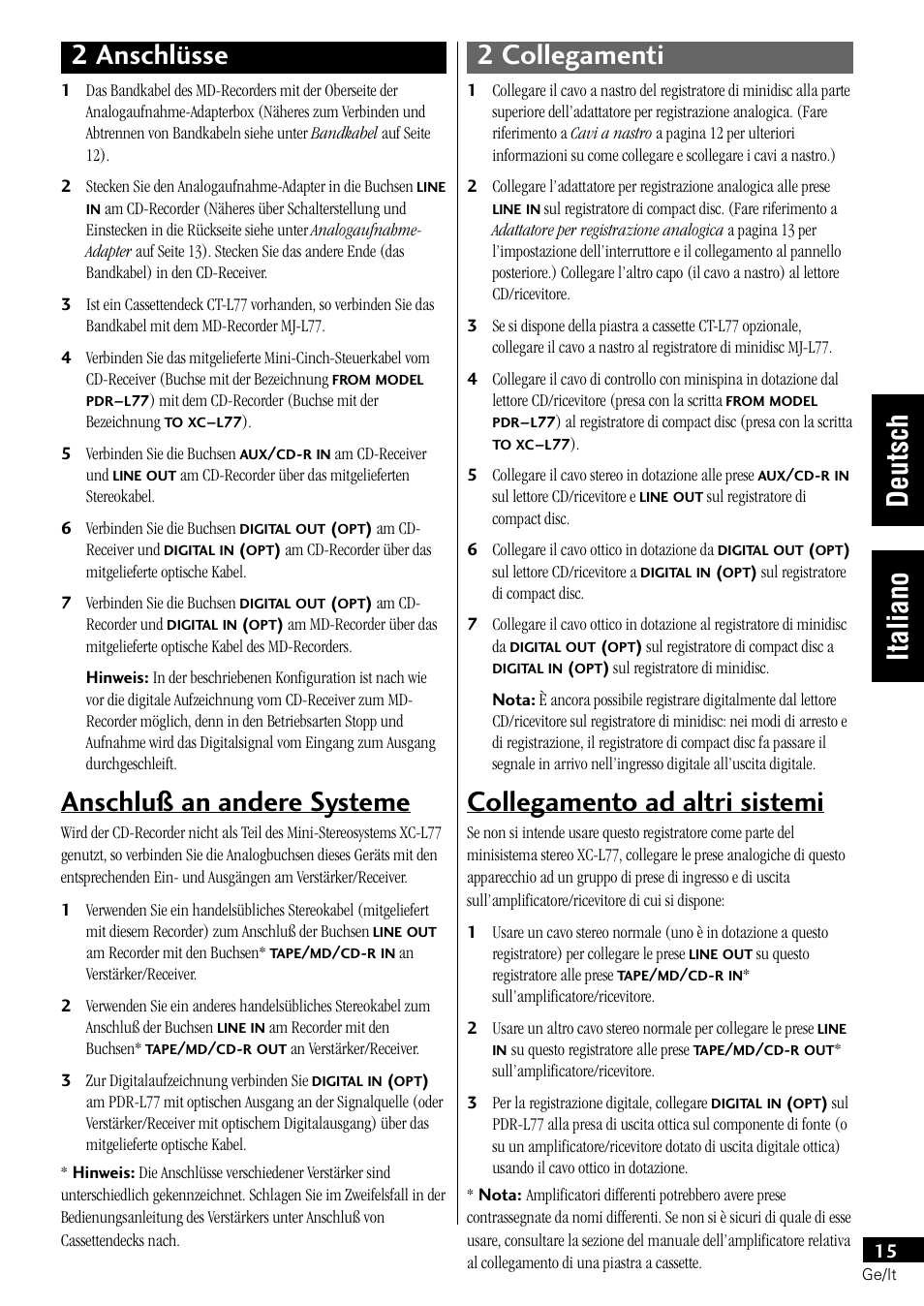 Collegamento ad altri sistemi | Pioneer PDR-L77 User Manual | Page 75 / 122