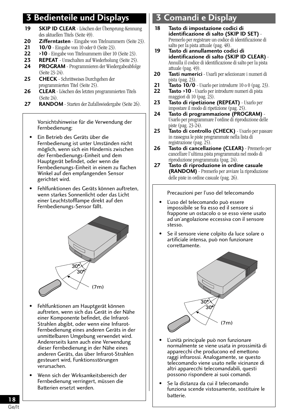 3 bedienteile und displays 3 comandi e display | Pioneer PDR-L77 User Manual | Page 78 / 122