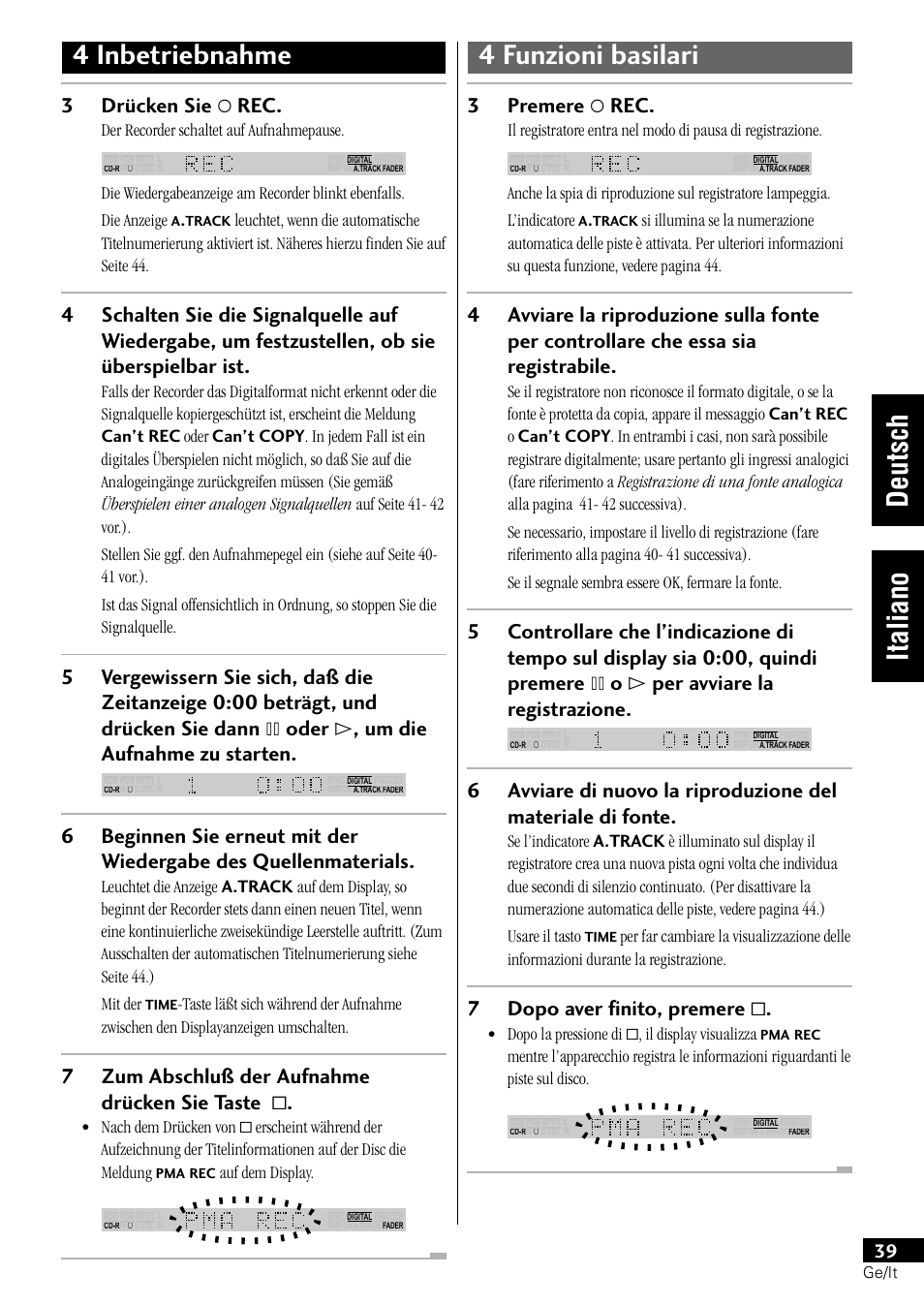 3drücken sie ‡ rec, 7zum abschluß der aufnahme drücken sie taste, 3premere ‡ rec | 7dopo aver finito, premere | Pioneer PDR-L77 User Manual | Page 99 / 122