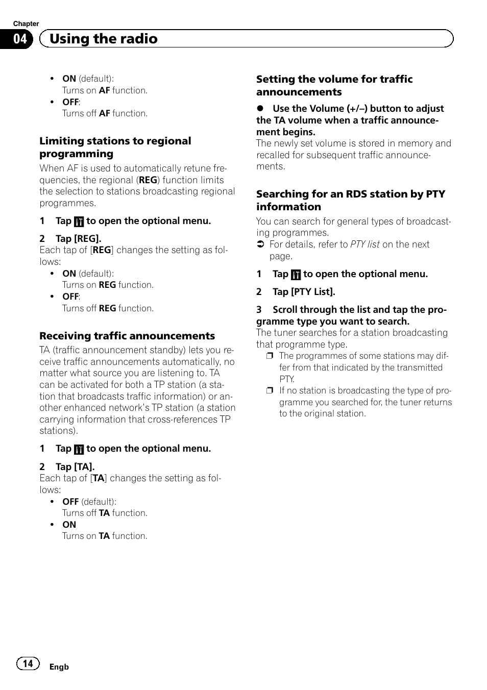 Receiving, Limiting, 04 using the radio | Pioneer SPH-DA01 User Manual | Page 14 / 36
