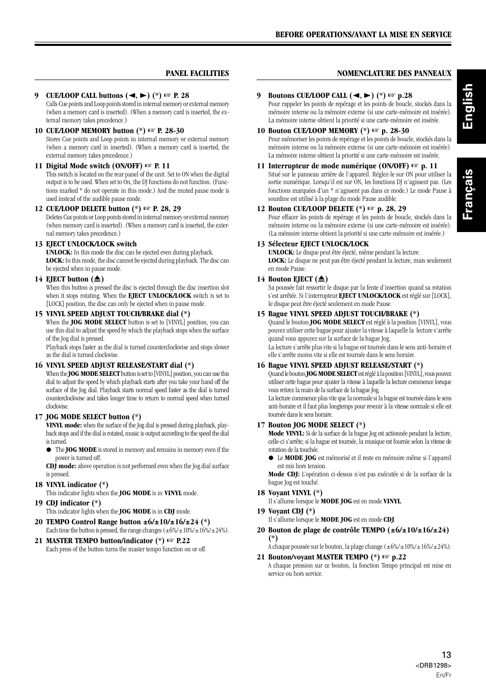 English français | Pioneer CDJ-1000 User Manual | Page 13 / 96