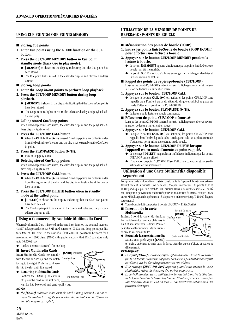 Using a commercially available multimedia card | Pioneer CDJ-1000 User Manual | Page 28 / 96