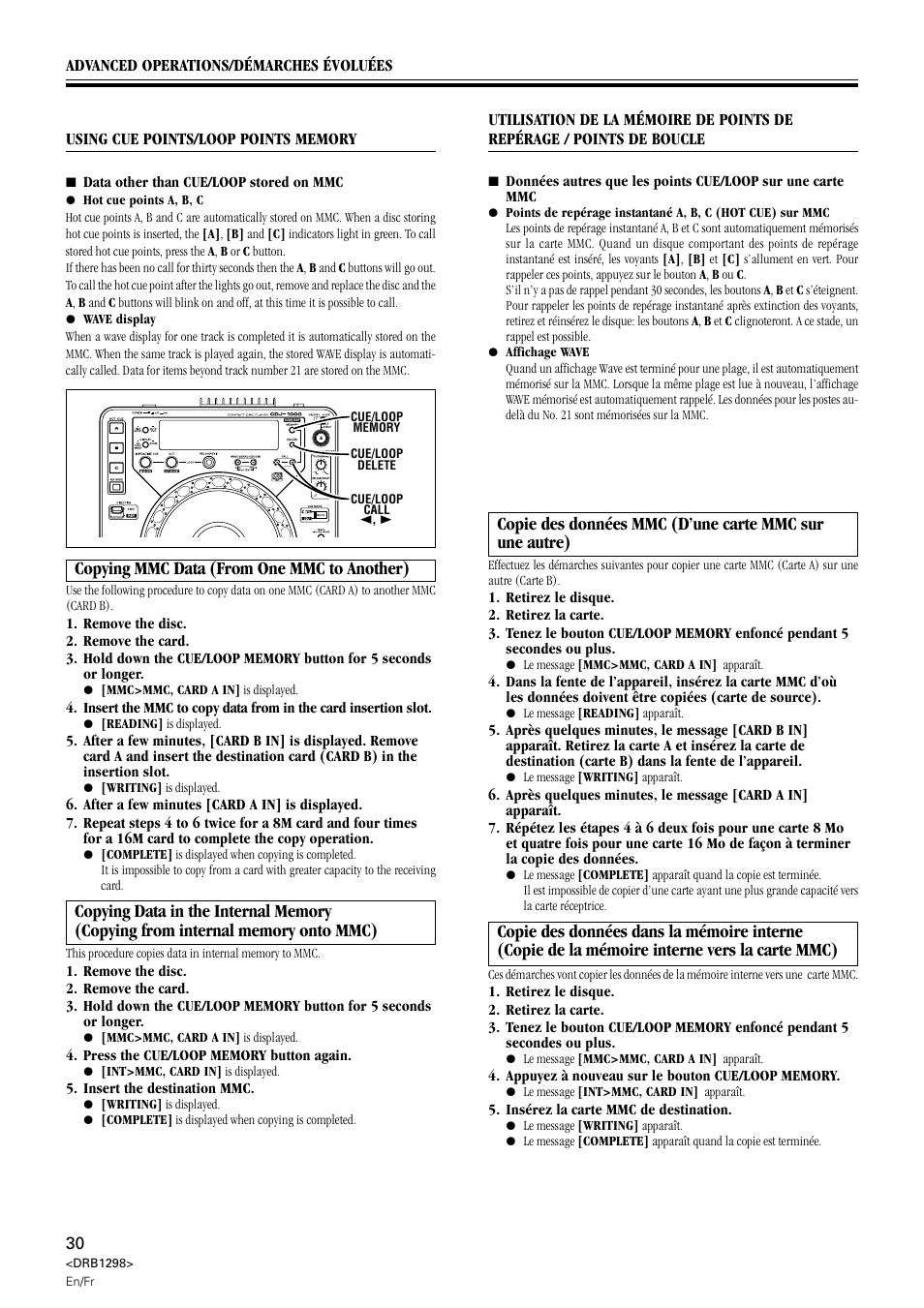 Copying mmc data (from one mmc to another) | Pioneer CDJ-1000 User Manual | Page 30 / 96