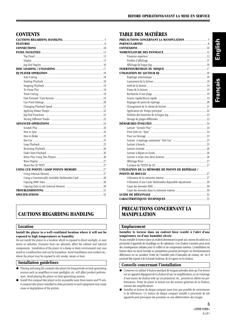 Operating instructions, Mode d’emploi, Bedienungsanleitung | Istruzioni per l’uso, Gebruiksaanwijzing, Manual de instrucciones, Compact disc player, Lecteur de compact disc, Compact-disc-spieler, Lettore per compact disc | Pioneer CDJ-1000 User Manual | Page 5 / 96