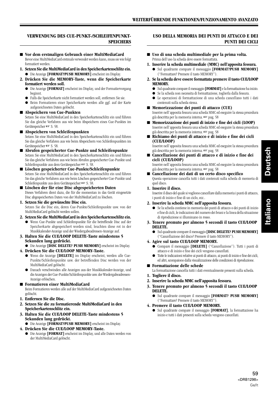 Deutsch italiano | Pioneer CDJ-1000 User Manual | Page 59 / 96