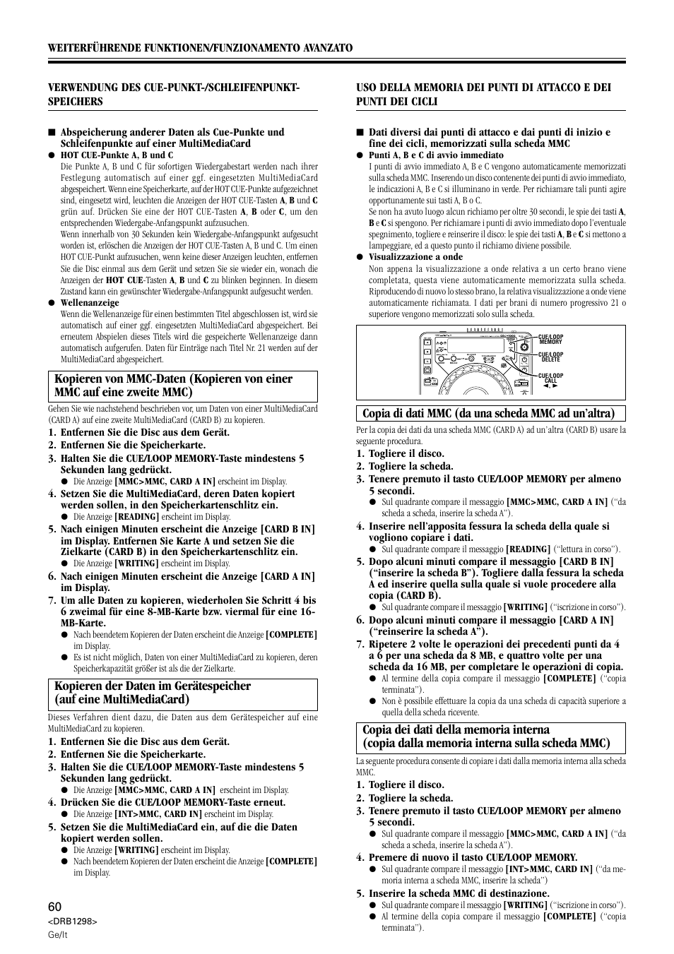 Copia di dati mmc (da una scheda mmc ad un’altra) | Pioneer CDJ-1000 User Manual | Page 60 / 96