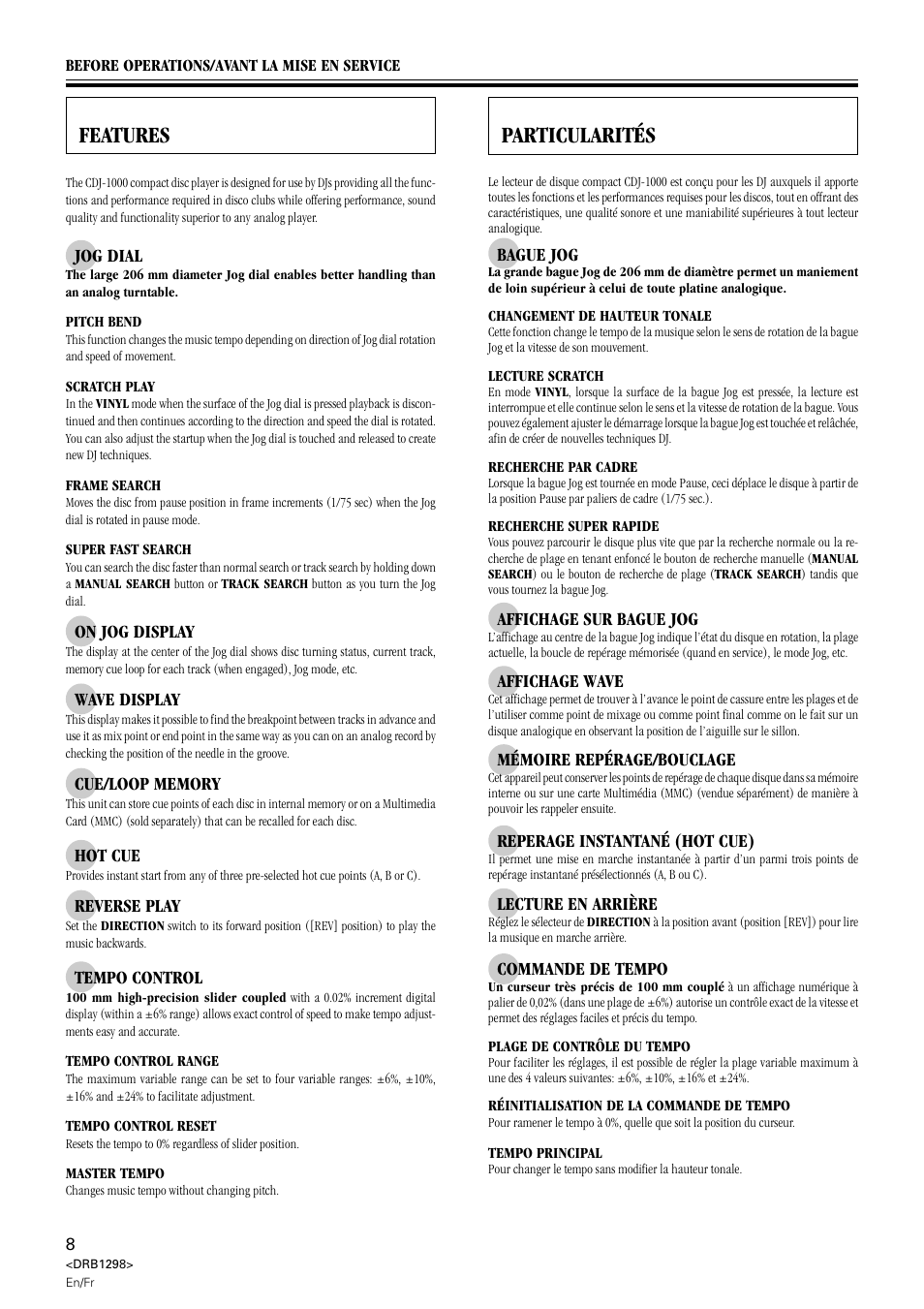 Features particularités | Pioneer CDJ-1000 User Manual | Page 8 / 96