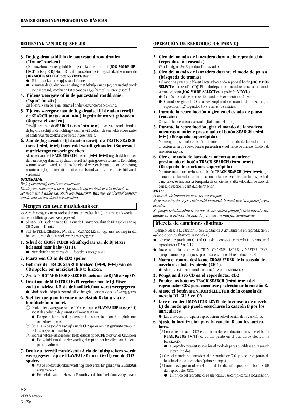 Mengen van twee muziekstukken, Mezcla de canciones distintas | Pioneer CDJ-1000 User Manual | Page 82 / 96