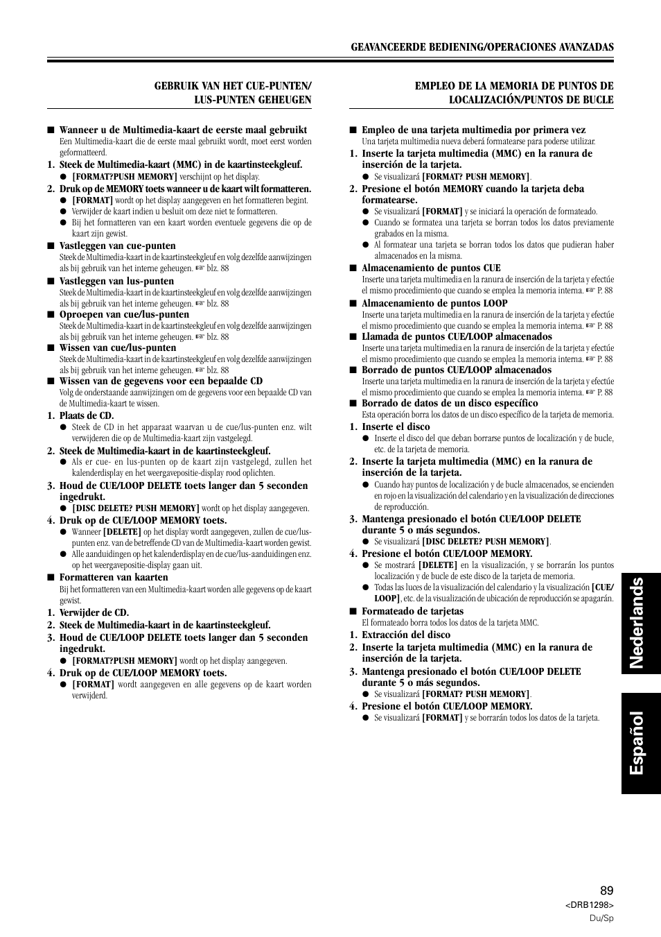 Nederlands español | Pioneer CDJ-1000 User Manual | Page 89 / 96
