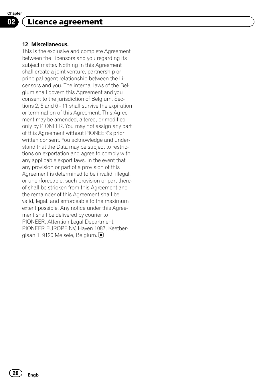 02 licence agreement | Pioneer CNSD-350FM User Manual | Page 20 / 36
