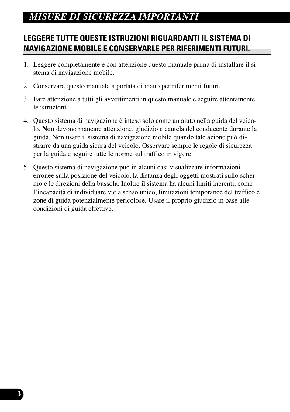 Misure di sicurezza importanti, Leggere tutte queste istruzioni | Pioneer AVIC70S User Manual | Page 100 / 148