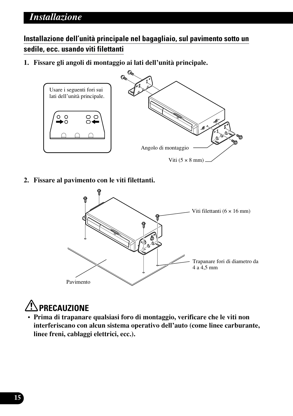 Installazione, Precauzione | Pioneer AVIC70S User Manual | Page 112 / 148