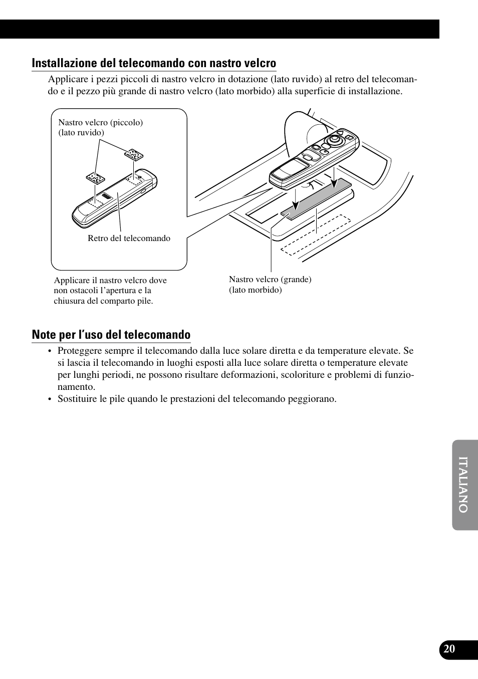 Installazione del telecomando con nastro velcro | Pioneer AVIC70S User Manual | Page 117 / 148