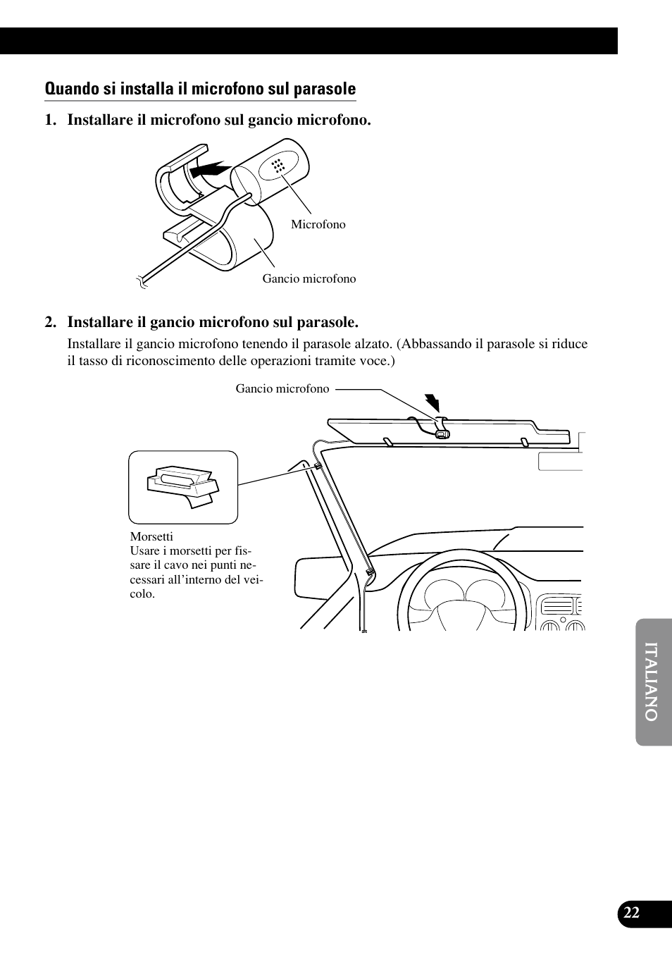 Quando si installa il microfono sul parasole | Pioneer AVIC70S User Manual | Page 119 / 148