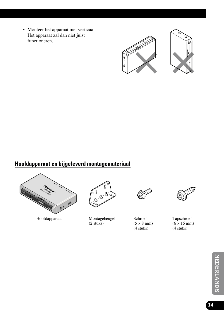 Hoofdapparaat en bijgeleverd montagemateriaal | Pioneer AVIC70S User Manual | Page 135 / 148