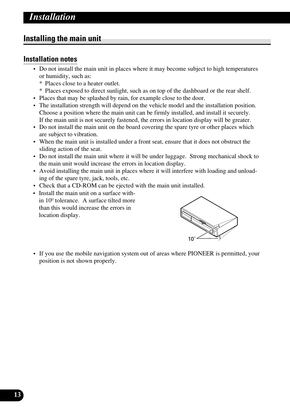 Installing the main unit, Installation notes, Parts supplied | Installation | Pioneer AVIC70S User Manual | Page 14 / 148