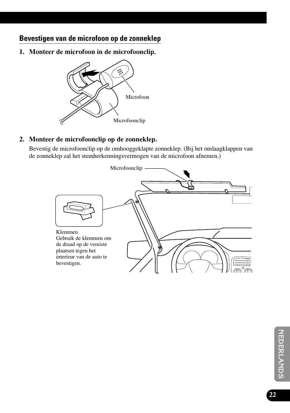Bevestigen van de microfoon op de zonneklep | Pioneer AVIC70S User Manual | Page 143 / 148