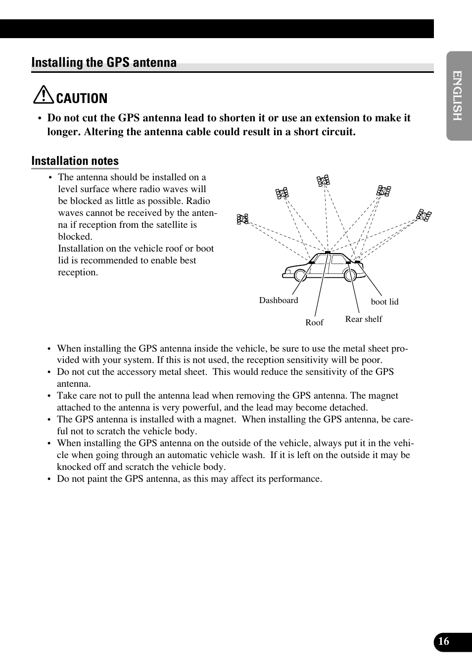 Installing the gps antenna, Caution, Installation notes | Parts supplied, Installing the gps antenna caution | Pioneer AVIC70S User Manual | Page 17 / 148