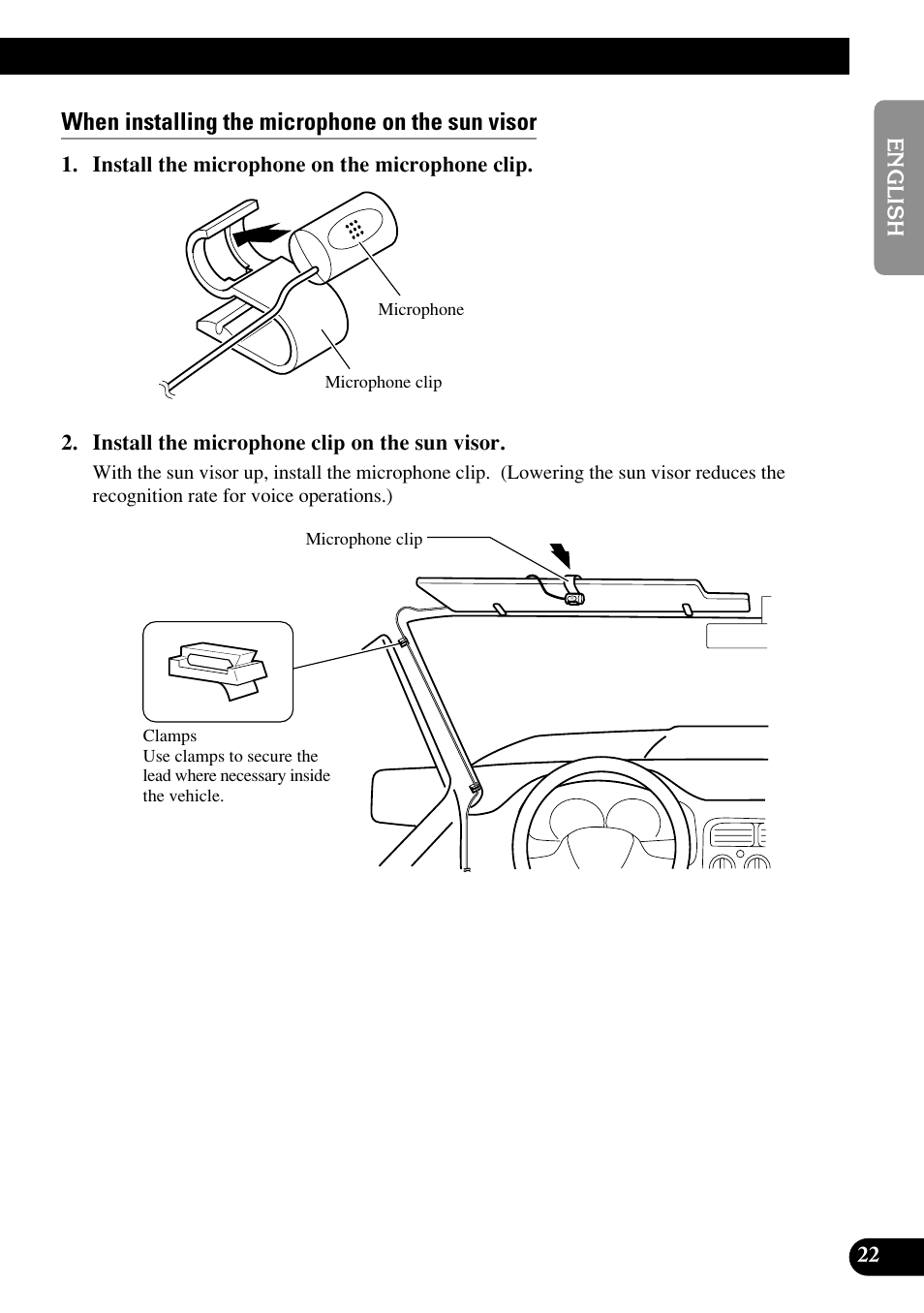When installing the microphone on the sun visor | Pioneer AVIC70S User Manual | Page 23 / 148
