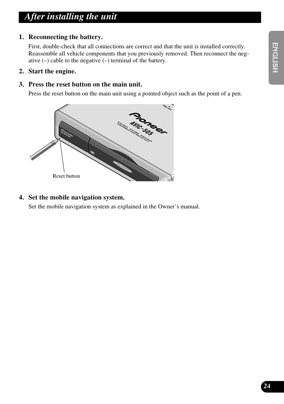 After installing the unit | Pioneer AVIC70S User Manual | Page 25 / 148