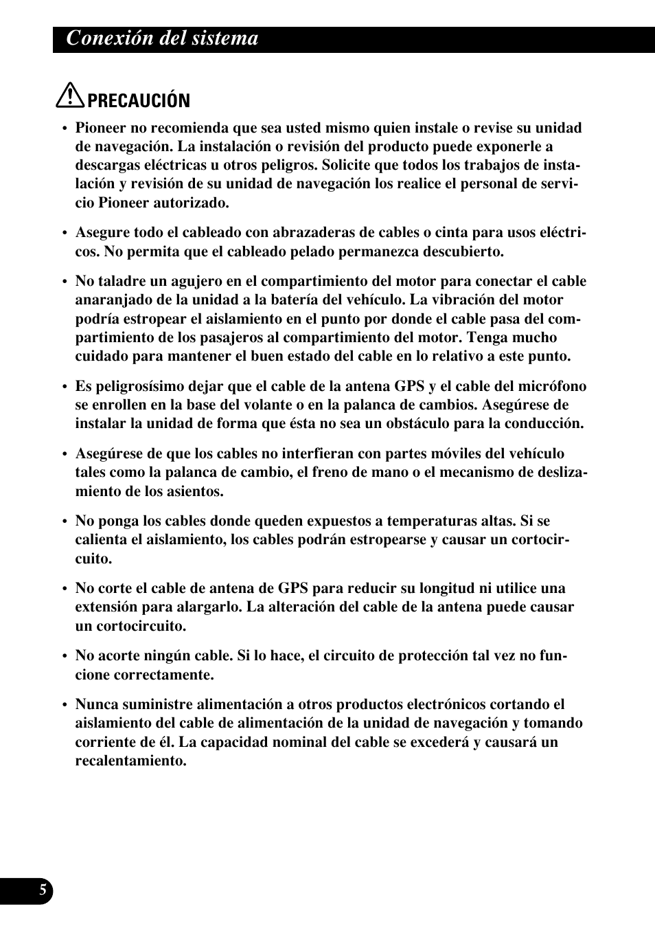 Conexión del sistema, Precaución | Pioneer AVIC70S User Manual | Page 30 / 148
