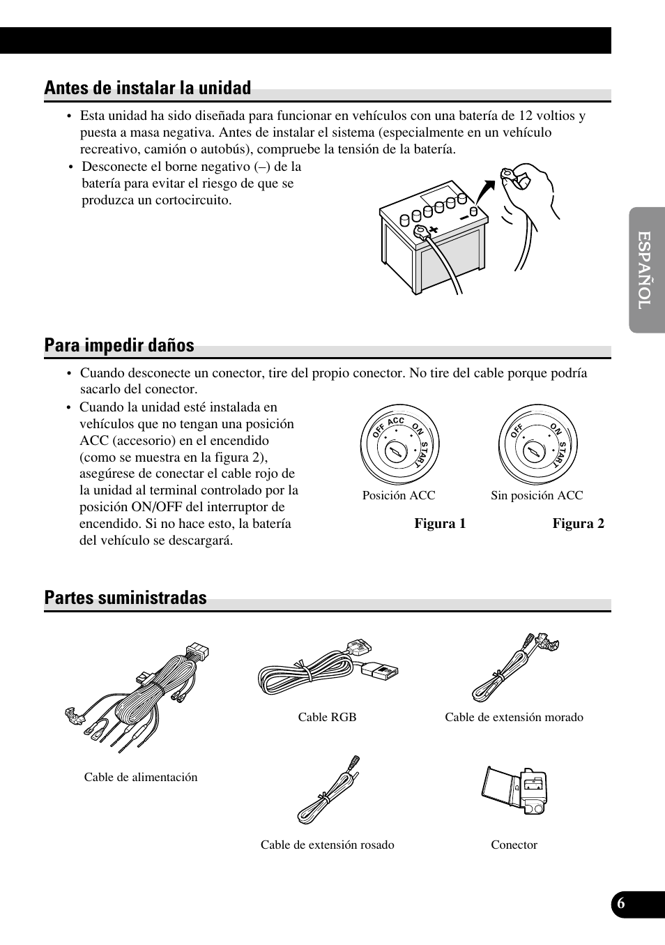 Antes de instalar la unidad, Para impedir daños, Partes suministradas | Pioneer AVIC70S User Manual | Page 31 / 148