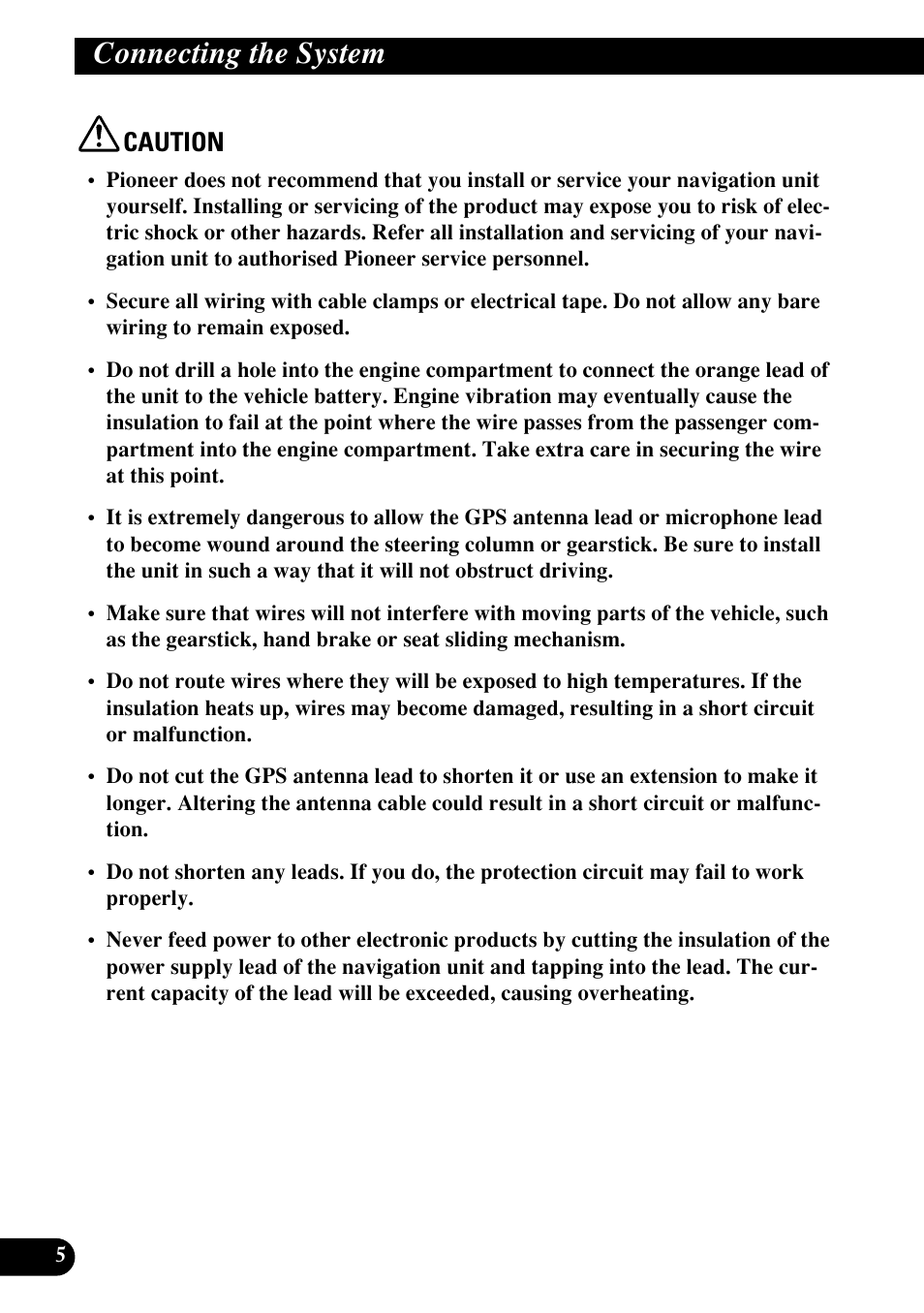 Connecting the system, Caution | Pioneer AVIC70S User Manual | Page 6 / 148
