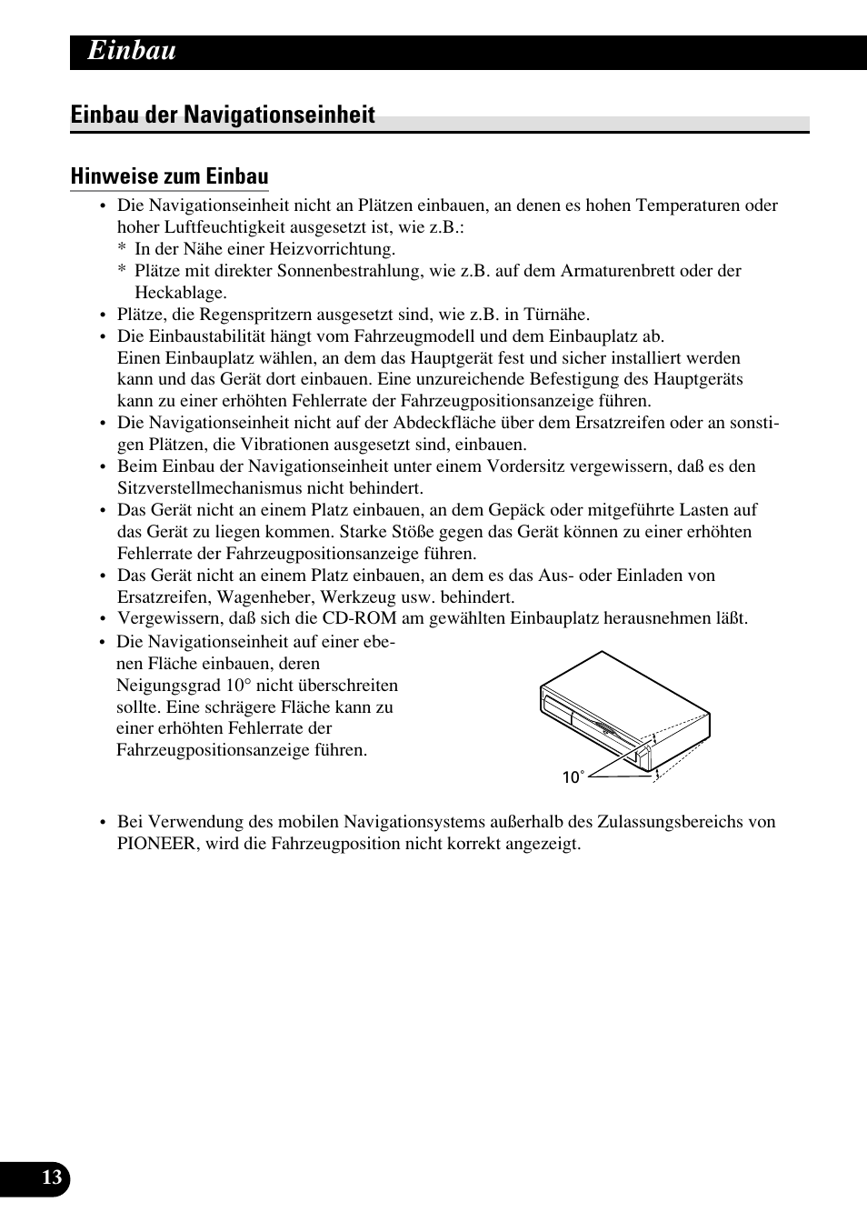 Einbau der navigationseinheit, Hinweise zum einbau, Mitgelieferte teile | Einbau | Pioneer AVIC70S User Manual | Page 62 / 148
