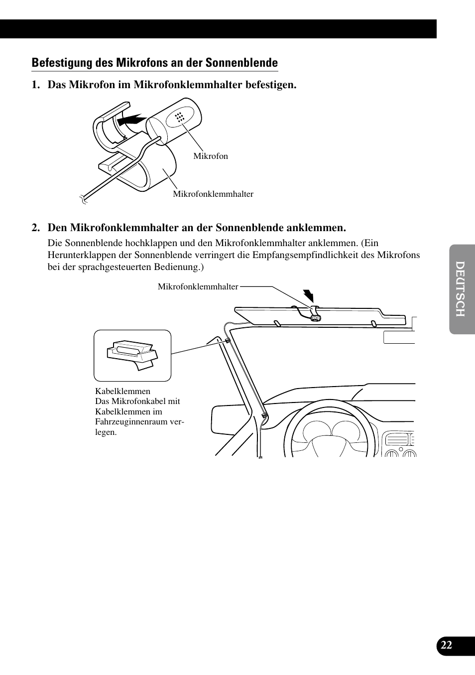 Befestigung des mikrofons an der sonnenblende | Pioneer AVIC70S User Manual | Page 71 / 148