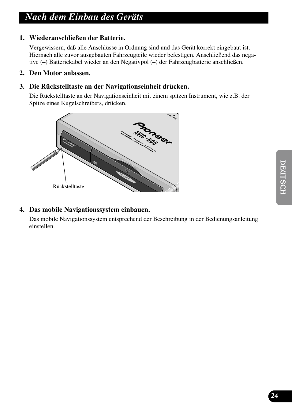 Nach dem einbau des geräts | Pioneer AVIC70S User Manual | Page 73 / 148