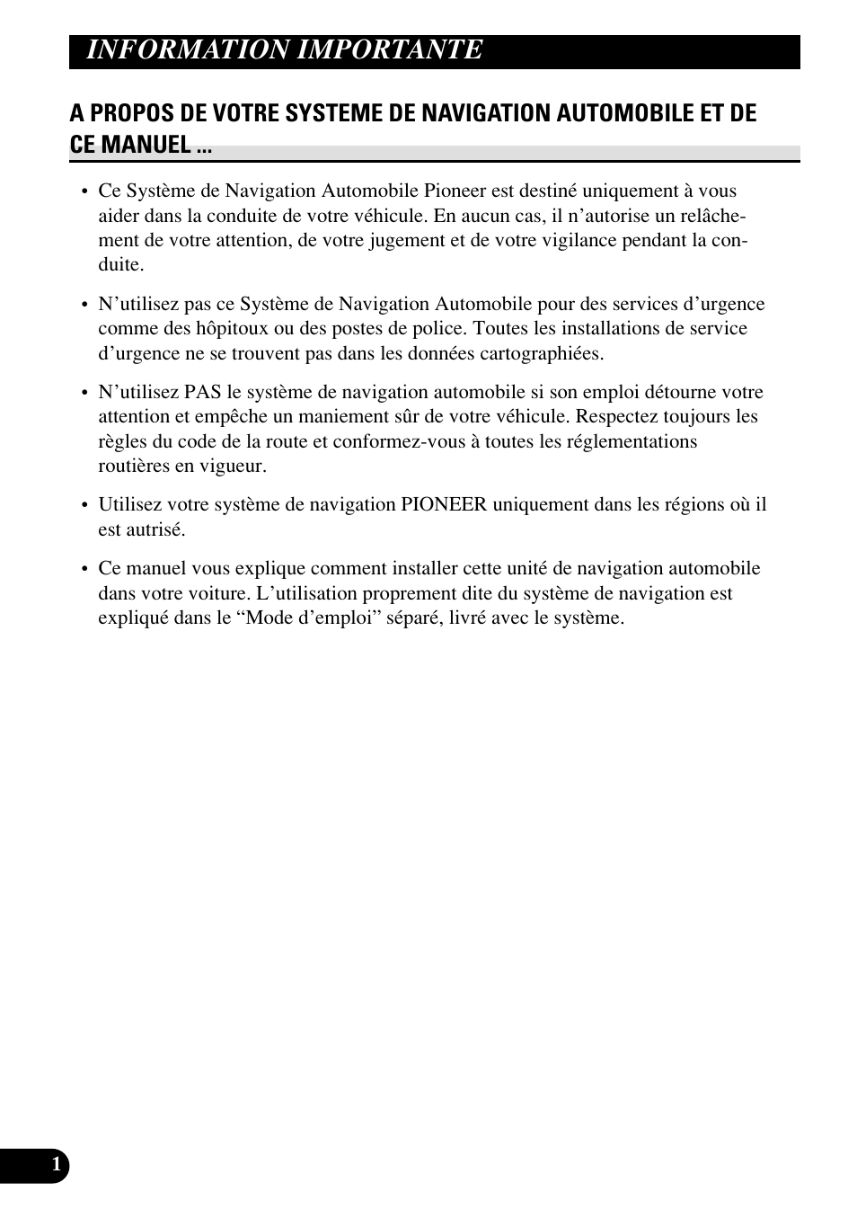 Information importante | Pioneer AVIC70S User Manual | Page 74 / 148