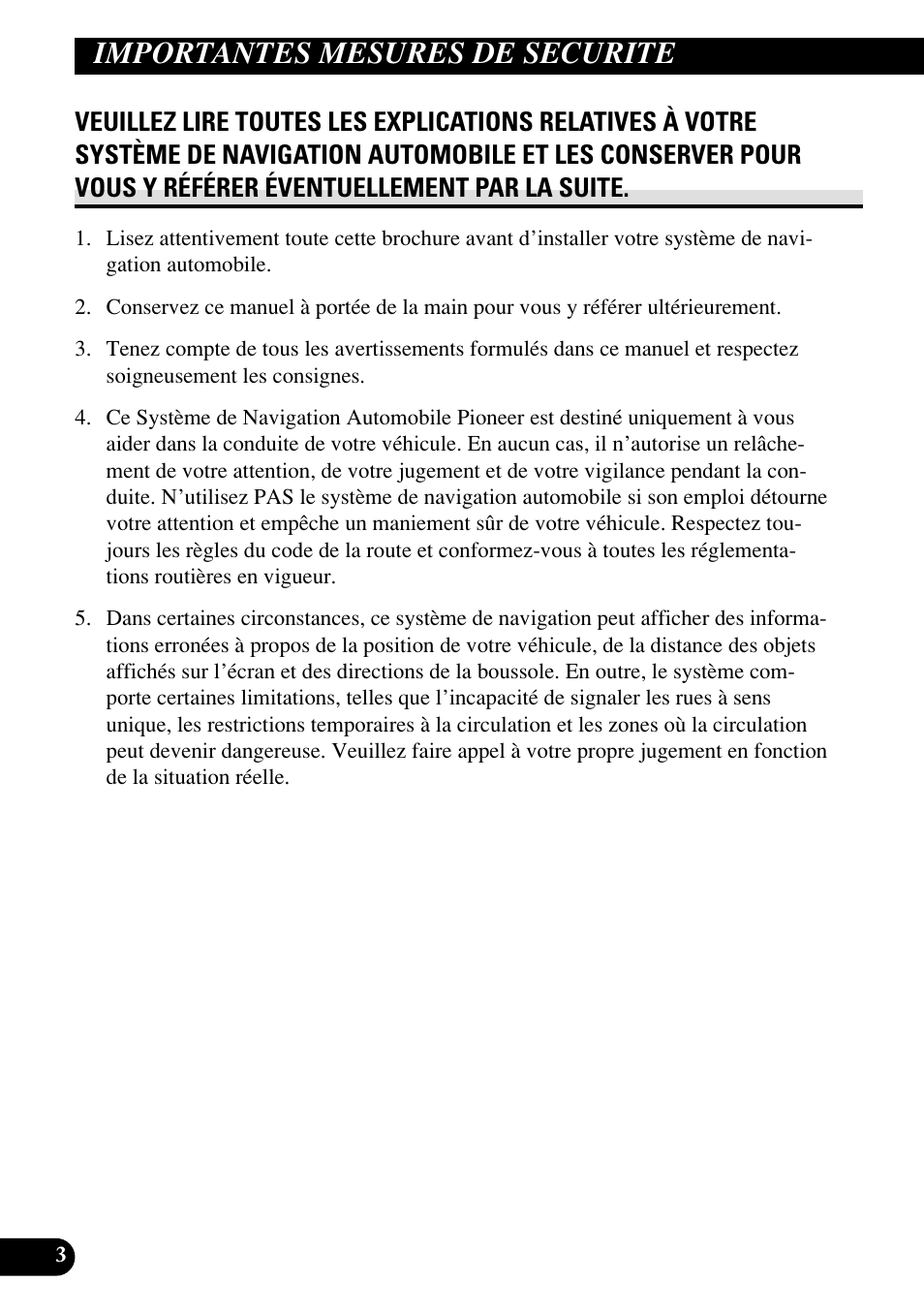 Importantes mesures de, Securit, Veuillez lire toutes les | Importantes mesures de securite | Pioneer AVIC70S User Manual | Page 76 / 148