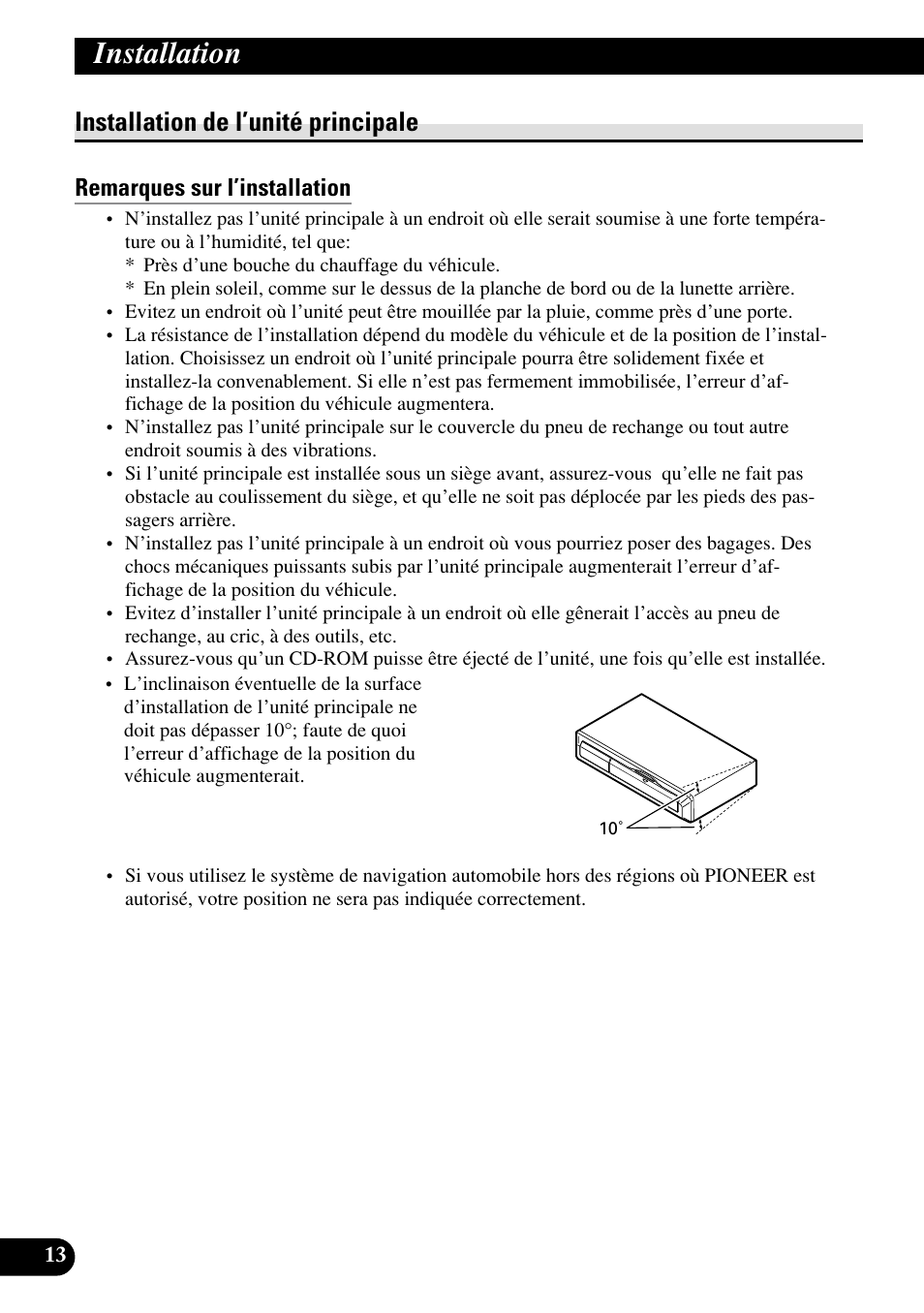 Installation de l’unité principale, Remarques sur l’installation, Pièces fournies | Installation | Pioneer AVIC70S User Manual | Page 86 / 148
