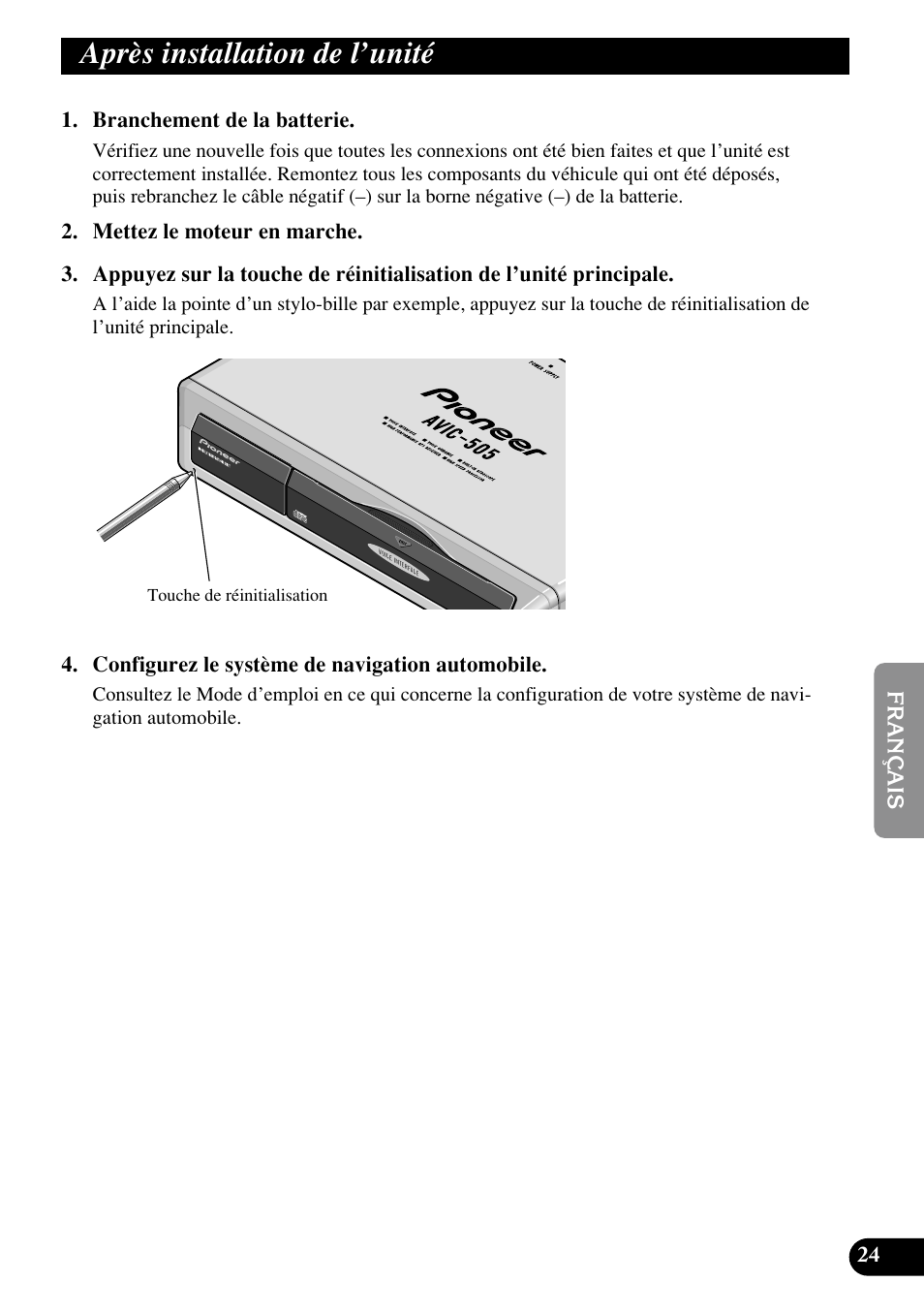 Après installation de l’unité | Pioneer AVIC70S User Manual | Page 97 / 148
