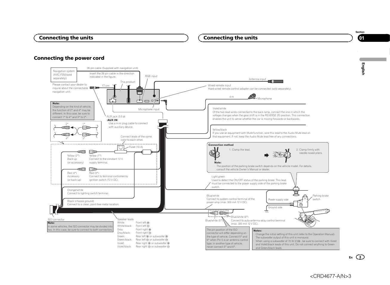 Connecting the power cord, Connecting the units | Pioneer AVH-X7500BT User Manual | Page 3 / 52