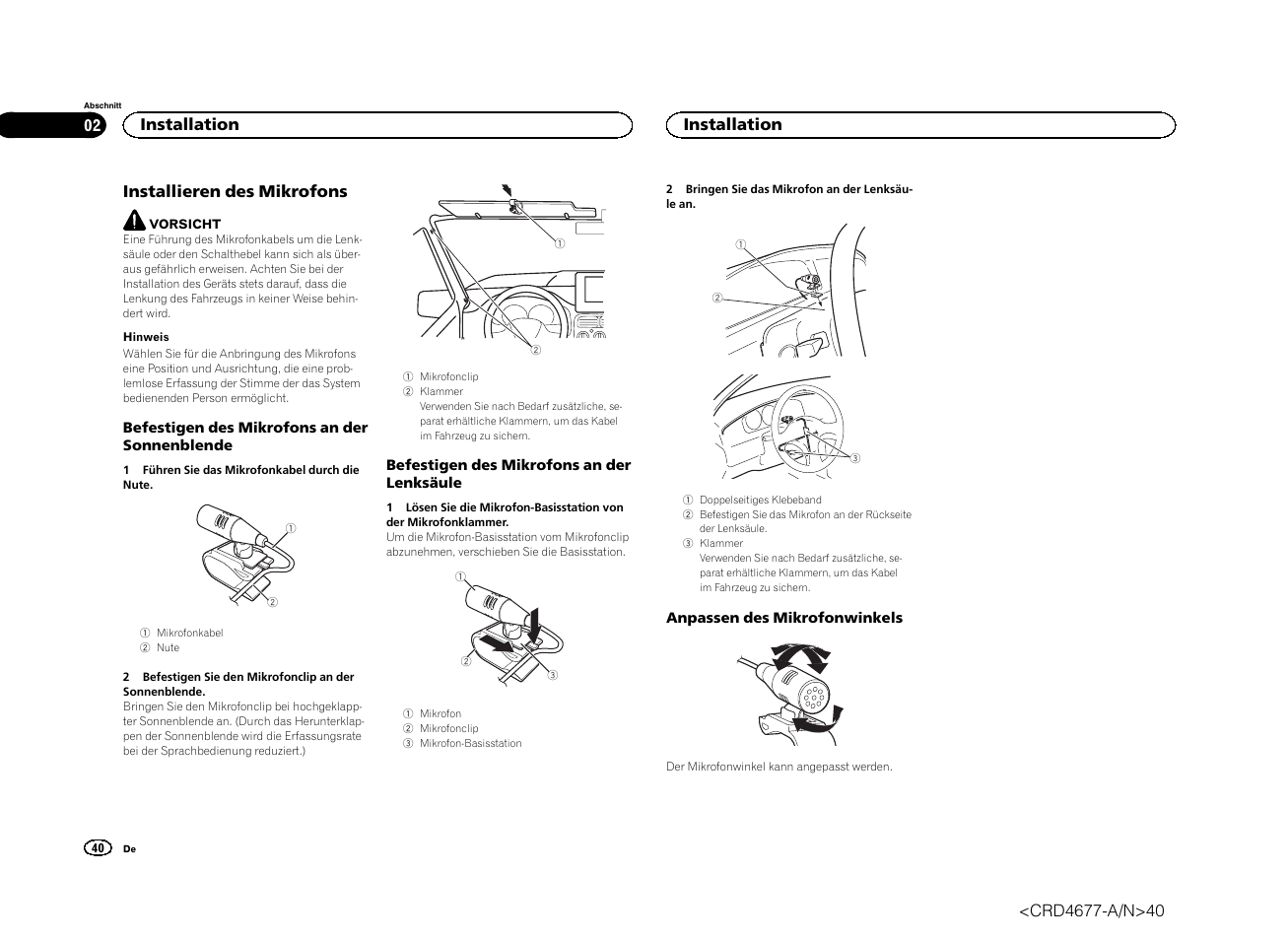 Installieren des mikrofons, Installation | Pioneer AVH-X7500BT User Manual | Page 40 / 52