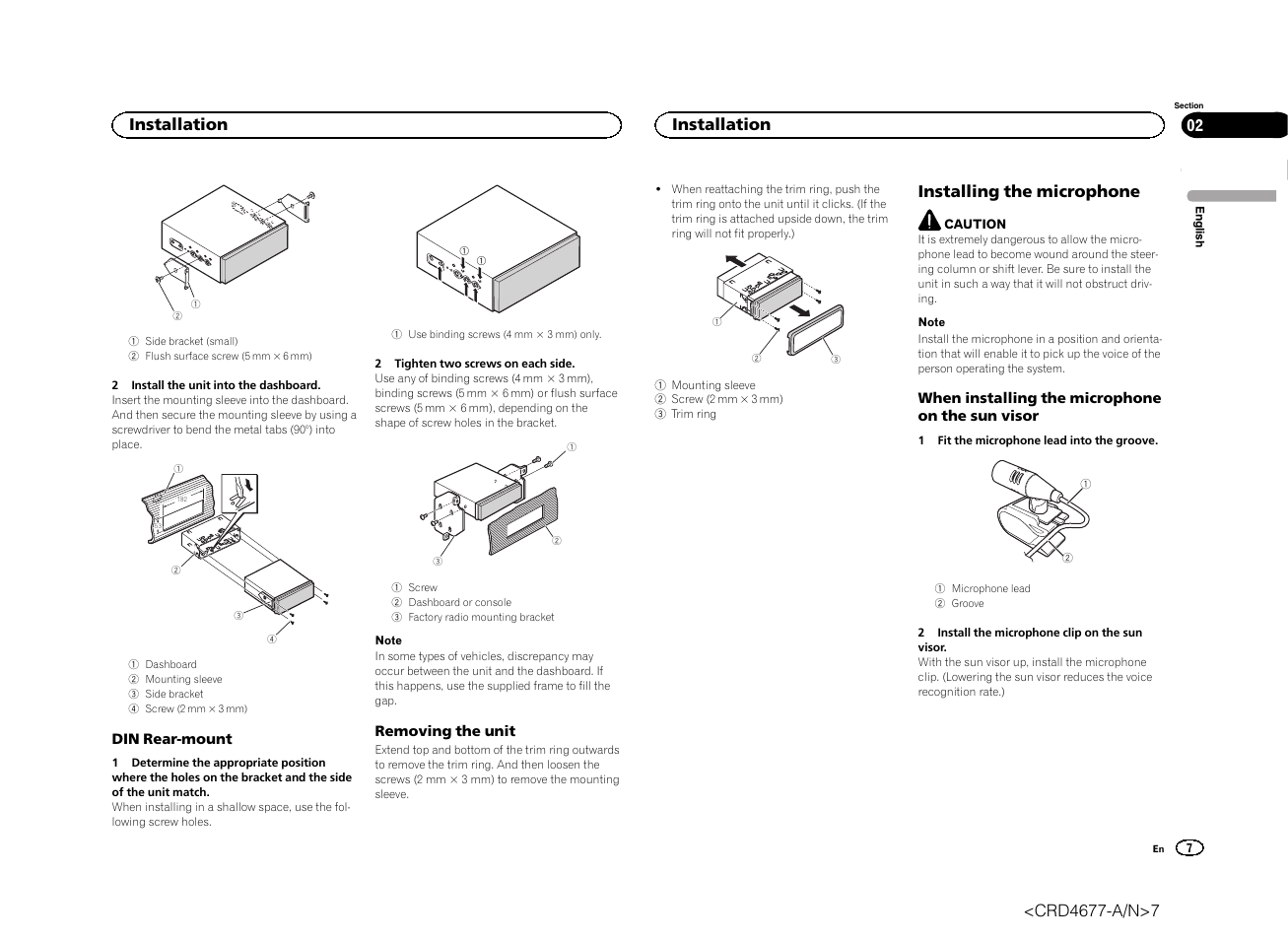 Installing the microphone, Installation | Pioneer AVH-X7500BT User Manual | Page 7 / 52