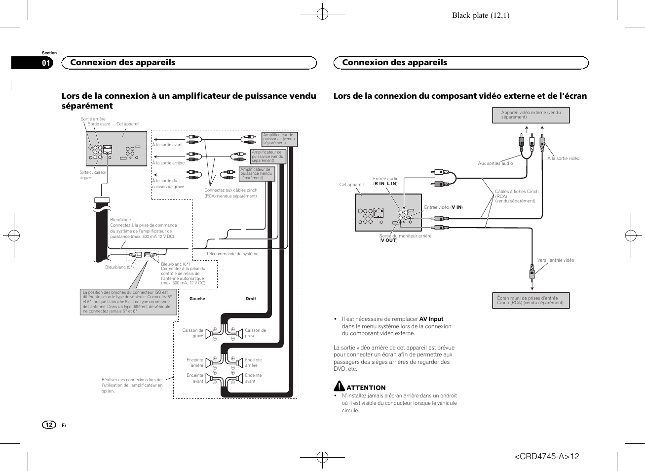 Connexion des appareils, Black plate (12,1) | Pioneer AVH-X5500BT User Manual | Page 12 / 52