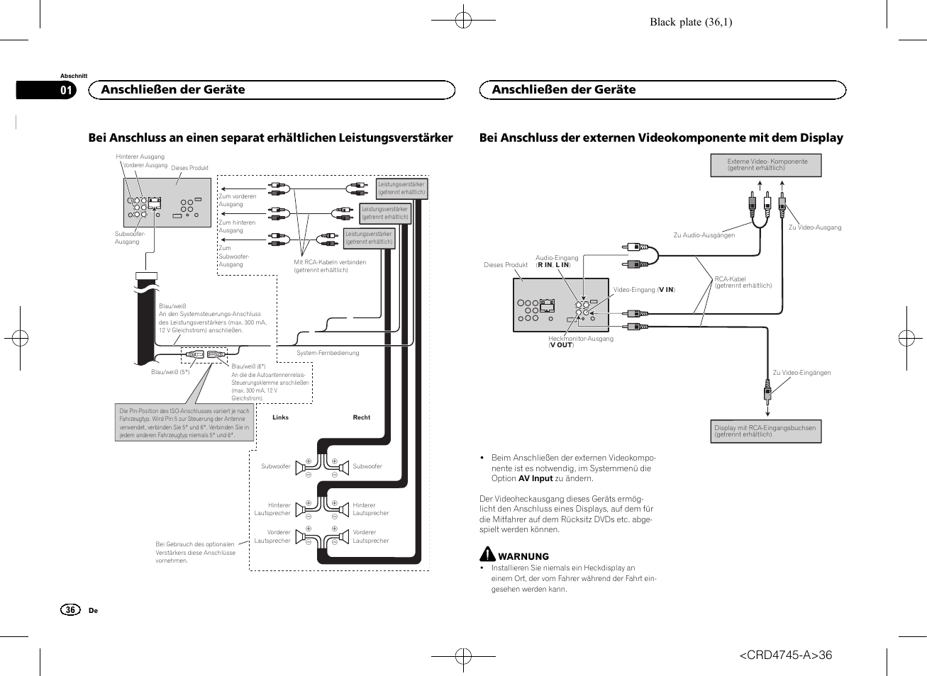 Anschließen der geräte, Black plate (36,1) | Pioneer AVH-X5500BT User Manual | Page 36 / 52