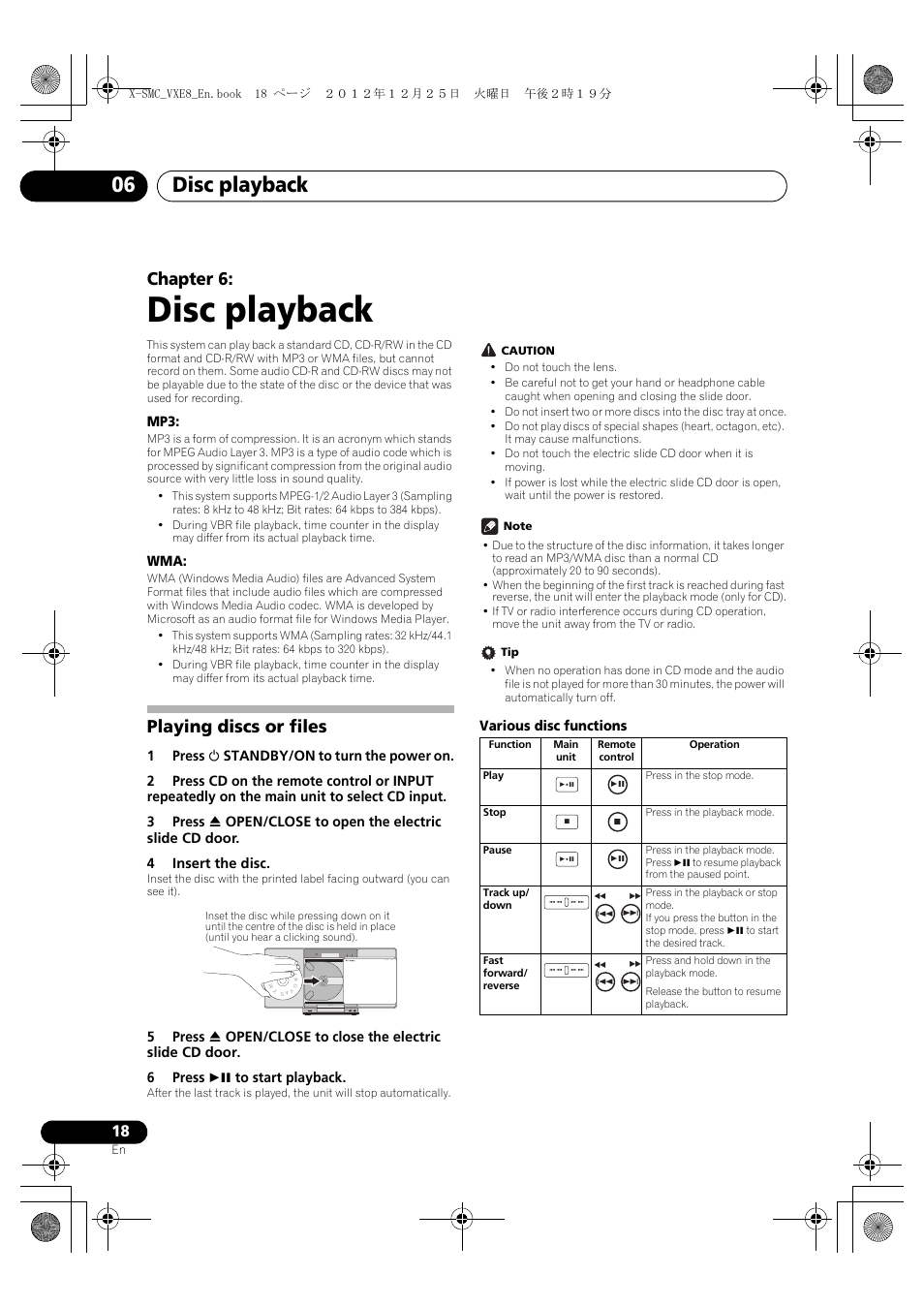06 disc playback, Playing discs or files, Disc playback | Disc playback 06, Chapter 6 | Pioneer X-SMC00 User Manual | Page 18 / 36