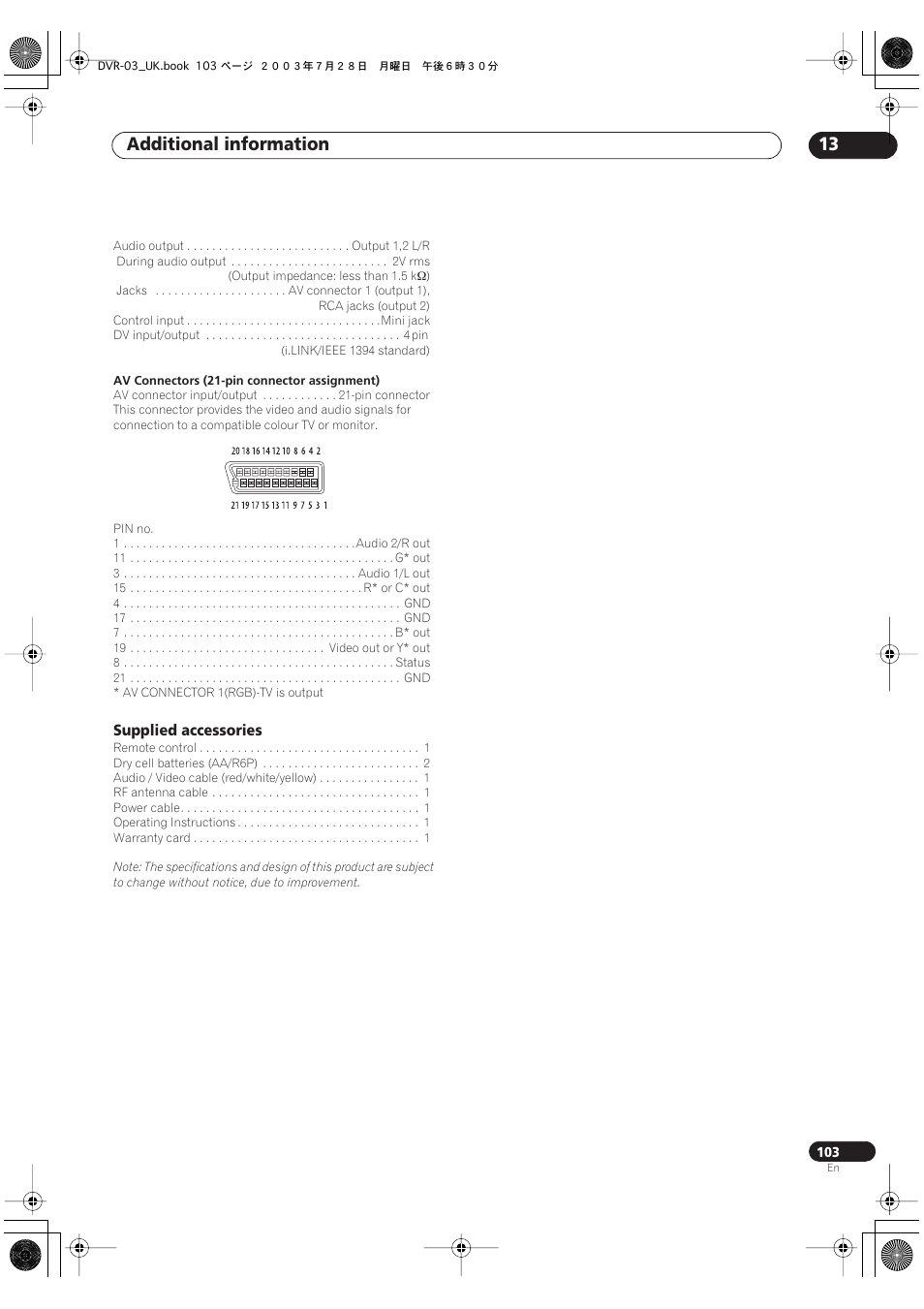 Additional information 13 | Pioneer DVR-3100-S User Manual | Page 103 / 108