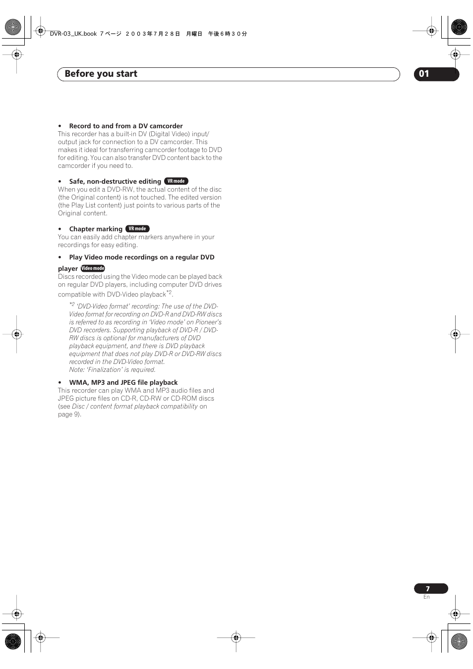 Before you start 01 | Pioneer DVR-3100-S User Manual | Page 7 / 108