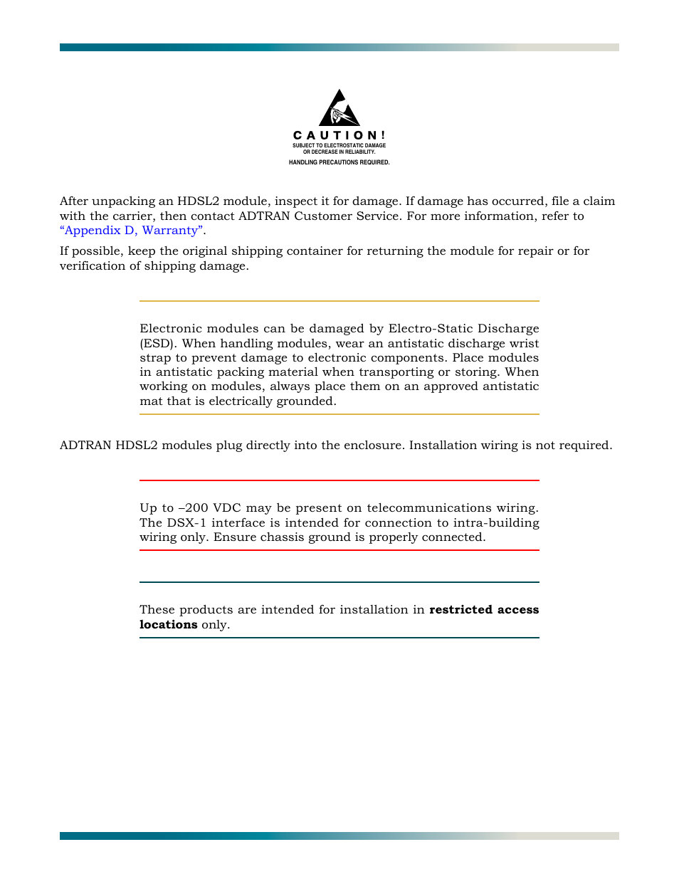 Installation guidelines | ADTRAN HDSL2 User Manual | Page 15 / 90