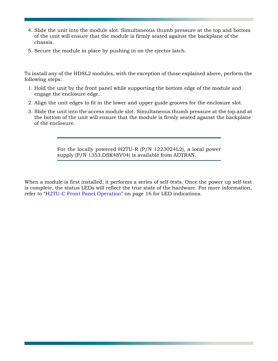 All other modules, Initialization, All other modules initialization | ADTRAN HDSL2 User Manual | Page 17 / 90