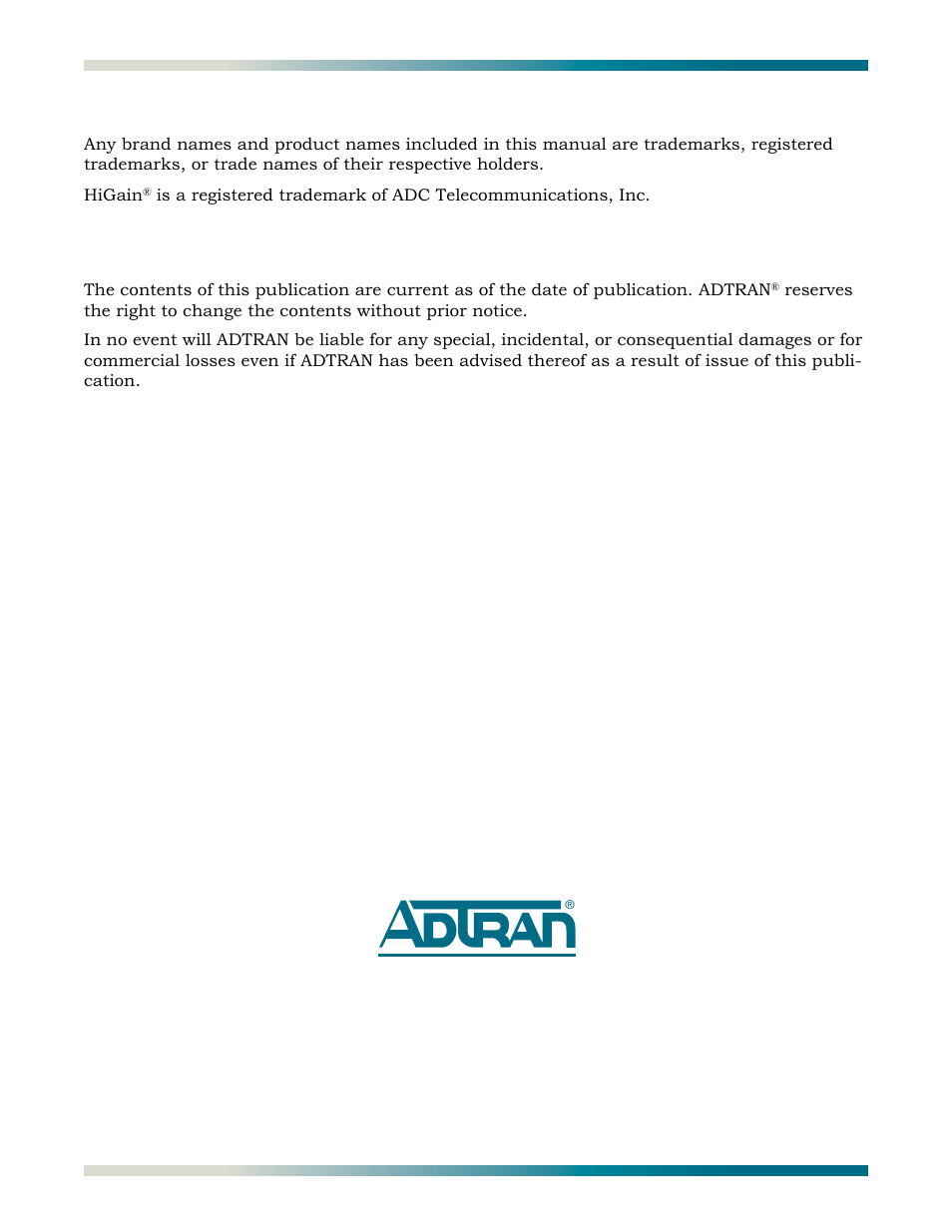 Front matter, Trademarks | ADTRAN HDSL2 User Manual | Page 2 / 90