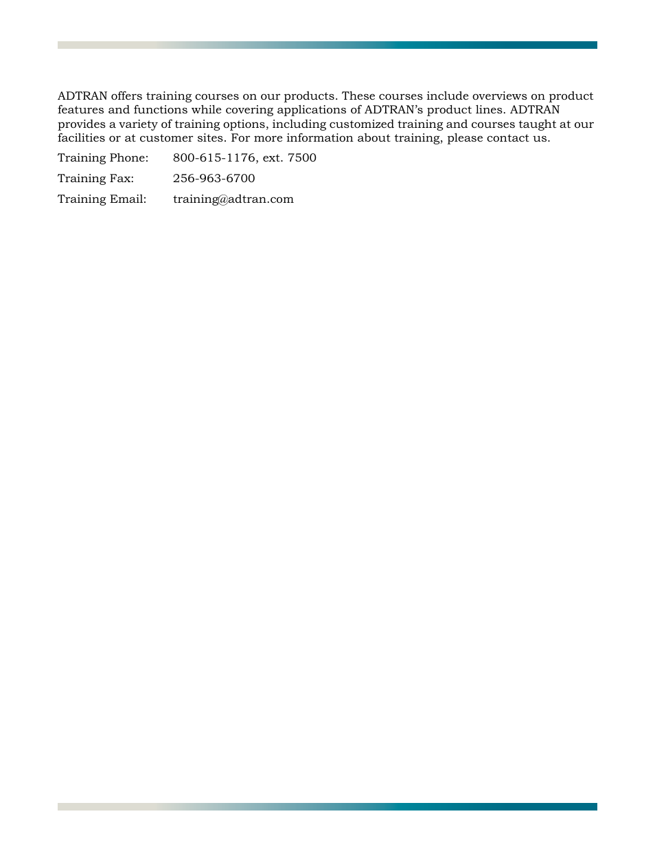 Training | ADTRAN HDSL2 User Manual | Page 4 / 90
