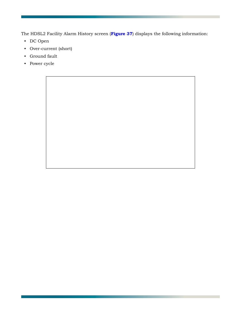 Hdsl2 facility alarm history, Figure 37, Hdsl2 facility alarm history screen | ADTRAN HDSL2 User Manual | Page 47 / 90